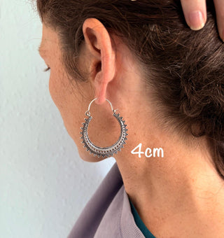 Afghani Boho Silver Hoops / Ethnic / Rustic / Psy / Gypsy / Hippie / Tribal