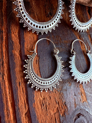 Afghani Boho Silver Hoops / Ethnic / Rustic / Psy / Gypsy / Hippie / Tribal