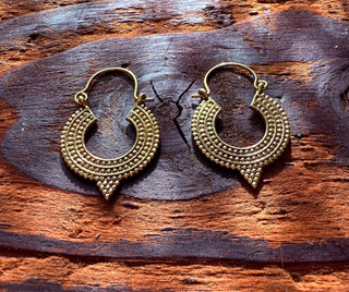 Small Boho Earrings Gold Brass Ethnic