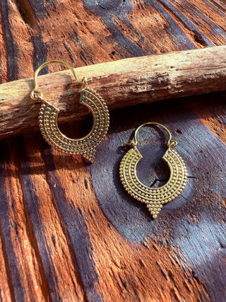 Small Boho Earrings Gold Brass Ethnic
