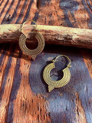 Small Boho Earrings Gold Brass Ethnic