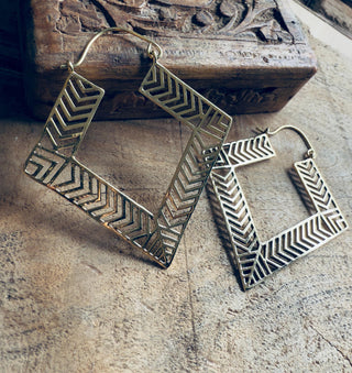 Large Asymmetric Statement Brass Earrings, Irregular Hoops, Gift Ready Option / Boho Look / Festival Fashion