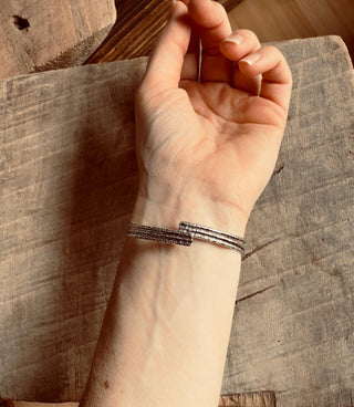 Large Size Hammered Silver Bracelet with Black Onyx Stones, Bohemian Bangles, Gift Box Option, Boho, Artisanal