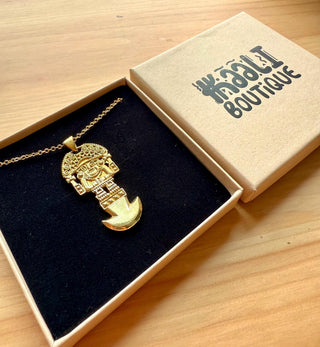 Mexican Mayan Necklace, Talisman Pendant, Stainless Steel Chain, Gift Box Option