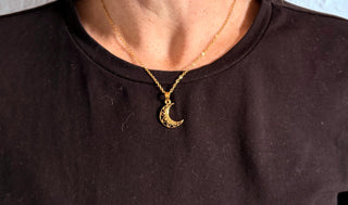 Gold Crescent Moon Necklace / Hypoallergenic / Boho / Hippie / Rustic / Ethnic