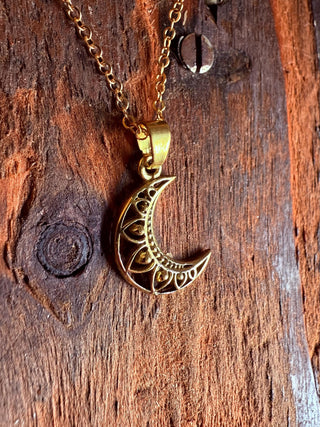 Gold Crescent Moon Necklace / Hypoallergenic / Boho / Hippie / Rustic / Ethnic