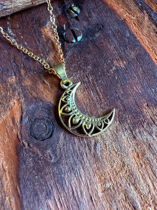 Gold Crescent Moon Necklace / Hypoallergenic / Boho / Hippie / Rustic / Ethnic