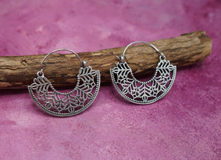 Mini Boho Silver Mandala Flower Earrings; Ethnic, Geometric, Small, Rustic, Yoga, Hippie, Gypsy, Pretty, Ssy, Boho, Bohemian, Festival