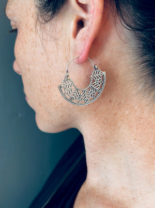 Mini Boho Silver Mandala Flower Earrings; Ethnic, Geometric, Small, Rustic, Yoga, Hippie, Gypsy, Pretty, Ssy, Boho, Bohemian, Festival