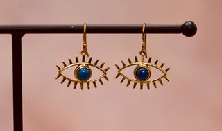 Eye Earrings Moonstone Dangling Pendant Brass Earrings for Women, Statement Earrings, Unique Eye Earrings, Gift for Spiritual Woman.
