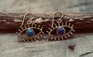 Eye Earrings Moonstone Dangling Pendant Brass Earrings for Women, Statement Earrings, Unique Eye Earrings, Gift for Spiritual Woman.