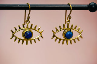 Eye Earrings Moonstone Dangling Pendant Brass Earrings for Women, Statement Earrings, Unique Eye Earrings, Gift for Spiritual Woman.