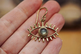 Eye Pendant Earrings Labradorite, Dangling Statement Fish Hook, Unique Jewellery, Gift for Spiritual Woman