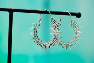 Spiky Silver Hoops, Steampunk Silver Plated Earrings,