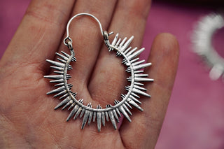Spiky Silver Hoops, Steampunk Silver Plated Earrings,