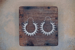 Spiky Silver Hoops, Steampunk Silver Plated Earrings,