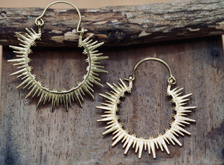 Spiky Brass Hoops, Steampunk Earrings, Hypoallergenic Stainless Steel Option