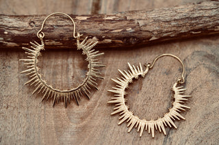 Spiky Brass Hoops, Steampunk Earrings, Hypoallergenic Stainless Steel Option