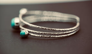 Adjustable Turquoise Silver Bracelet Adjustable, Bohemian Bangle, Gift Box Option, Boho, Artisanal