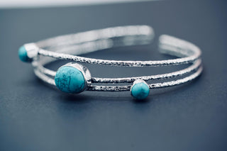Adjustable Turquoise Silver Bracelet Adjustable, Bohemian Bangle, Gift Box Option, Boho, Artisanal