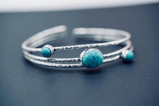 Adjustable Turquoise Silver Bracelet Adjustable, Bohemian Bangle, Gift Box Option, Boho, Artisanal