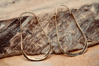 Oversized Flat Gold Hoops, Large Irregular Brass Earrings for Women