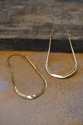 Oversized Flat Gold Hoops, Large Irregular Brass Earrings for Women
