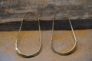Oversized Flat Gold Hoops, Large Irregular Brass Earrings for Women
