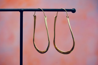 Oversized Flat Gold Hoops, Large Irregular Brass Earrings for Women