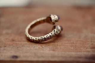 Two Snake Head Brass Ring, Wrap Around Snake Ring, Amethyst Snake Ring