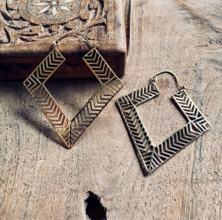 Large Asymmetric Statement Brass Earrings, Irregular Hoops, Gift Ready Option / Boho Look / Festival Fashion