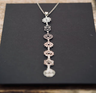 Seven 7 Chakras Necklace / Hypoallergenic / Silver / Yoga / Reiki / Boho / Hippie / Rustic / Ethnic / Crystals / Third Eye / Illuminati