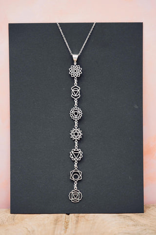 Seven 7 Chakras Necklace / Hypoallergenic / Silver / Yoga / Reiki / Boho / Hippie / Rustic / Ethnic / Crystals / Third Eye / Illuminati