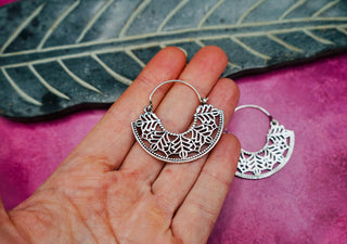 Mini Boho Silver Mandala Flower Earrings; Ethnic, Geometric, Small, Rustic, Yoga, Hippie, Gypsy, Pretty, Ssy, Boho, Bohemian, Festival