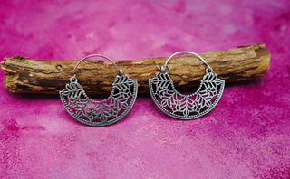 Mini Boho Silver Mandala Flower Earrings; Ethnic, Geometric, Small, Rustic, Yoga, Hippie, Gypsy, Pretty, Ssy, Boho, Bohemian, Festival