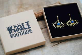 Turquoise Pendant Eye Brass Earrings, Dangling Statement Fish Hook, Unique Jewellery, Gift for Spiritual Woman