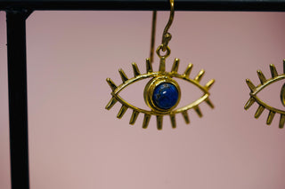 Eye Earrings Moonstone Dangling Pendant Brass Earrings for Women, Statement Earrings, Unique Eye Earrings, Gift for Spiritual Woman.