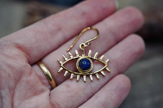 Eye Earrings Moonstone Dangling Pendant Brass Earrings for Women, Statement Earrings, Unique Eye Earrings, Gift for Spiritual Woman.