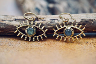 Eye Pendant Earrings Labradorite, Dangling Statement Fish Hook, Unique Jewellery, Gift for Spiritual Woman