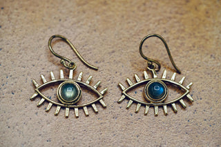 Eye Pendant Earrings Labradorite, Dangling Statement Fish Hook, Unique Jewellery, Gift for Spiritual Woman