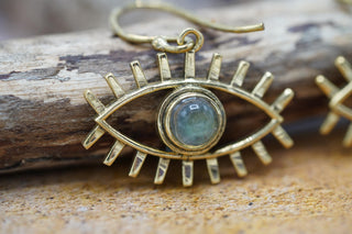 Eye Pendant Earrings Labradorite, Dangling Statement Fish Hook, Unique Jewellery, Gift for Spiritual Woman
