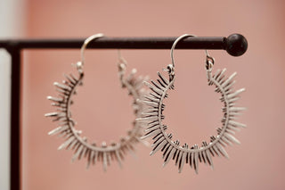 Spiky Silver Hoops, Steampunk Silver Plated Earrings,