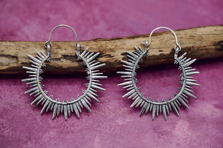 Spiky Silver Hoops, Steampunk Silver Plated Earrings,
