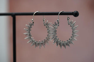 Spiky Silver Hoops, Steampunk Silver Plated Earrings,