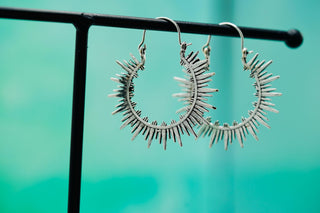 Spiky Silver Hoops, Steampunk Silver Plated Earrings,