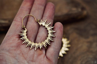 Spiky Brass Hoops, Steampunk Earrings, Hypoallergenic Stainless Steel Option