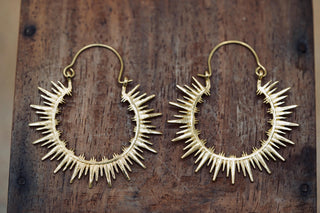 Spiky Brass Hoops, Steampunk Earrings, Hypoallergenic Stainless Steel Option