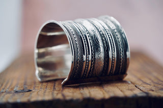 Ethnic Silver Cuff Bracelet, Large Boho Bracelet, Adjustable Bracelet for Women