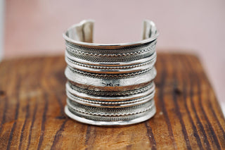 Ethnic Silver Cuff Bracelet, Large Boho Bracelet, Adjustable Bracelet for Women