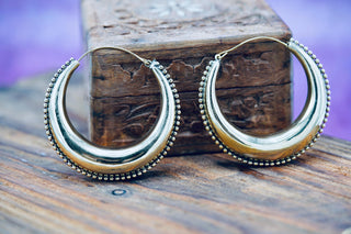 Gold Chunky Hoops, Thick Earrings Beaded Edges, Bohemian Queen Style